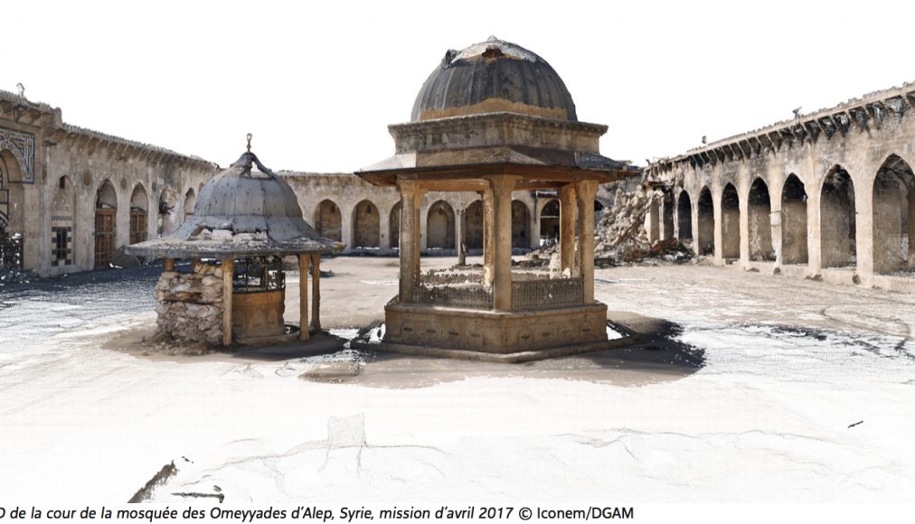 Image 3D de la cour de la mosquée des Omeyyades d&#039;Alep, en Syrie. / ©Iconem/DGAM