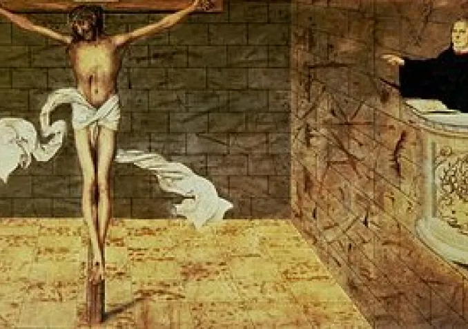 Tableau de Martin Luther qui prêche, peint par Lucas Cranach le Jeune @Wikimedia Commons