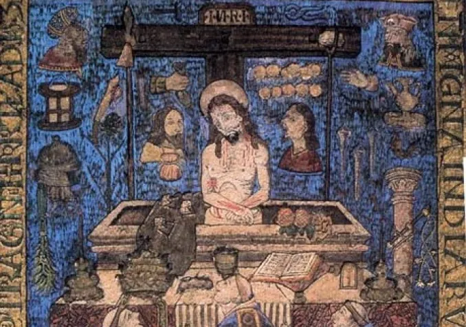 "La messe de Saint Grégoire", mosaïque de plumes créé par Diego Huanitzin (Mexique) en 1539 ©Wikimedia Commons/Domaine public