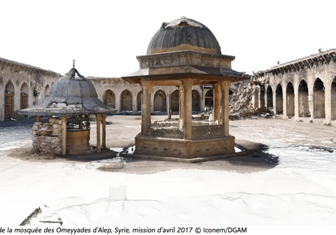 Image 3D de la cour de la mosquée des Omeyyades d'Alep, en Syrie. ©Iconem/DGAM