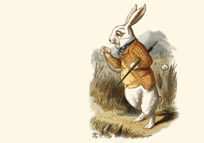 Dans «Les aventures d’Alice au Pays des Merveilles», le lapin blanc est toujours pressé Extrait de «The Nursery "Alice"», réécriture pour enfant d’«Alice au Pays des Merveilles», illustrée par John Tenniel (1820 - 1914), Macmillan & Co., 1890, via Wikimédias