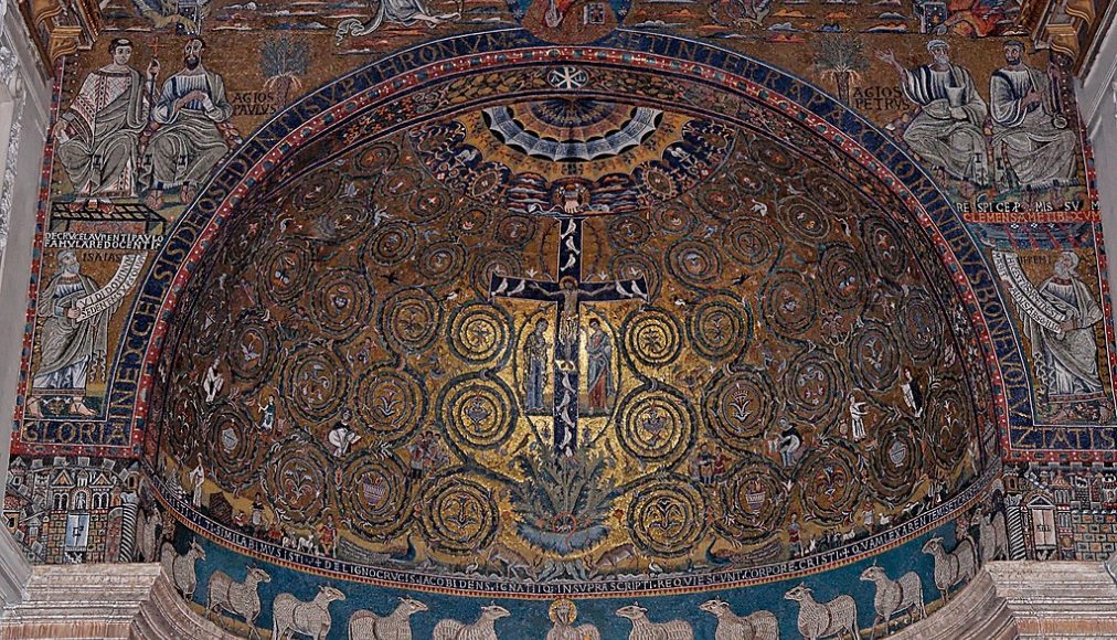 &quot;Le Triomphe de la Croix&quot;, mosaïque de l&#039;abside de la basilique Saint-Clément à Rome, XIIe siècle. / ©Wikimedia Commons/Jastrow/Public Domain