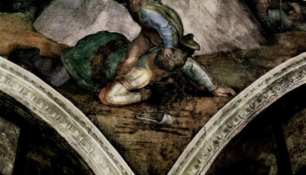 &quot;David et Goliath&quot;, fresque de Michelangelo dans la Chapelle Sixtine / ©Wikimedia Commons / CC-PD-Mark / Yorke Project