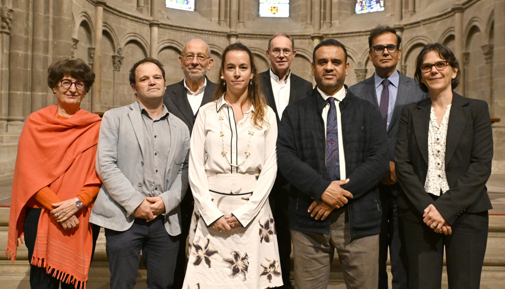 De gauche à droite: Catherine Riedlinger, Alexandre Winter, François Garaï, la musicienne Lorianne Cherpillod, Jean Lanoy, Mohamed Levrak, Ventzeslav Sabev, vice-président de l’Appel spirituel de Genève, et Agnès Krüzsely. De gauche à droite: Catherine Riedlinger, Alexandre Winter, François Garaï, la musicienne Lorianne Cherpillod, Jean Lanoy, Mohamed Levrak, Ventzeslav Sabev, vice-président de l’Appel spirituel de Genève, et Agnès Krüzsely. / © Alain Grosclaude