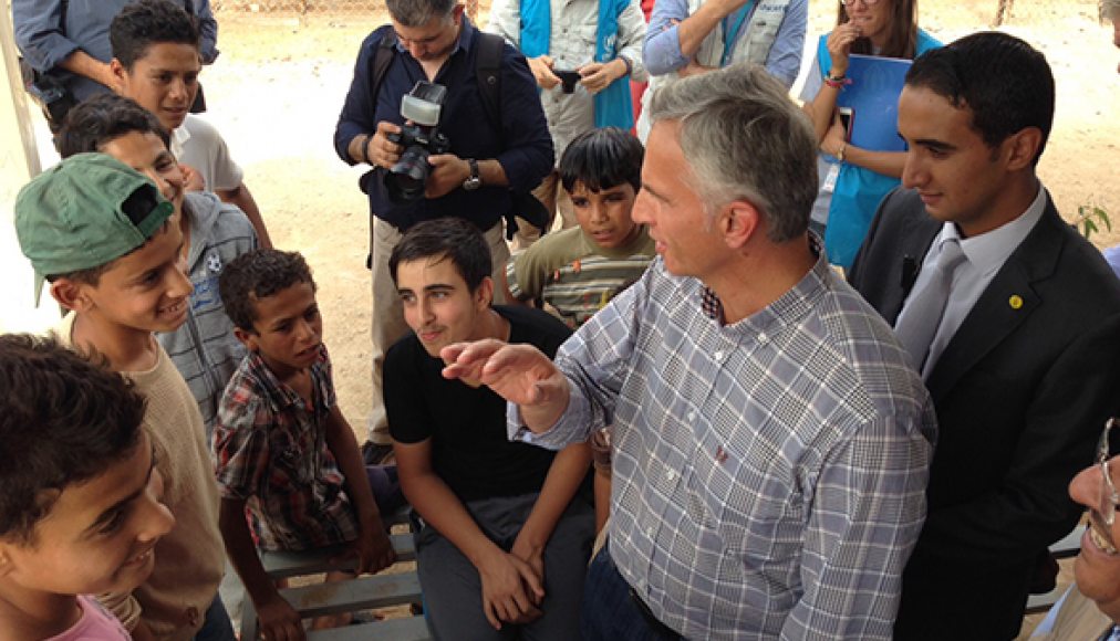 Le Conseiller fédéral Didier Burkhalter dans un camp de réfugiés en Jordanie © DR