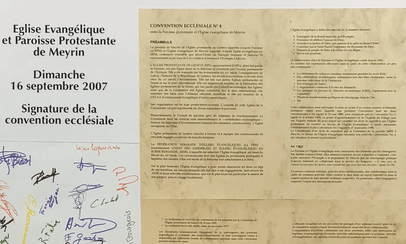 Convention ecclésiale affichée au Centre paroissial oecuménique de Meyrin ©DR