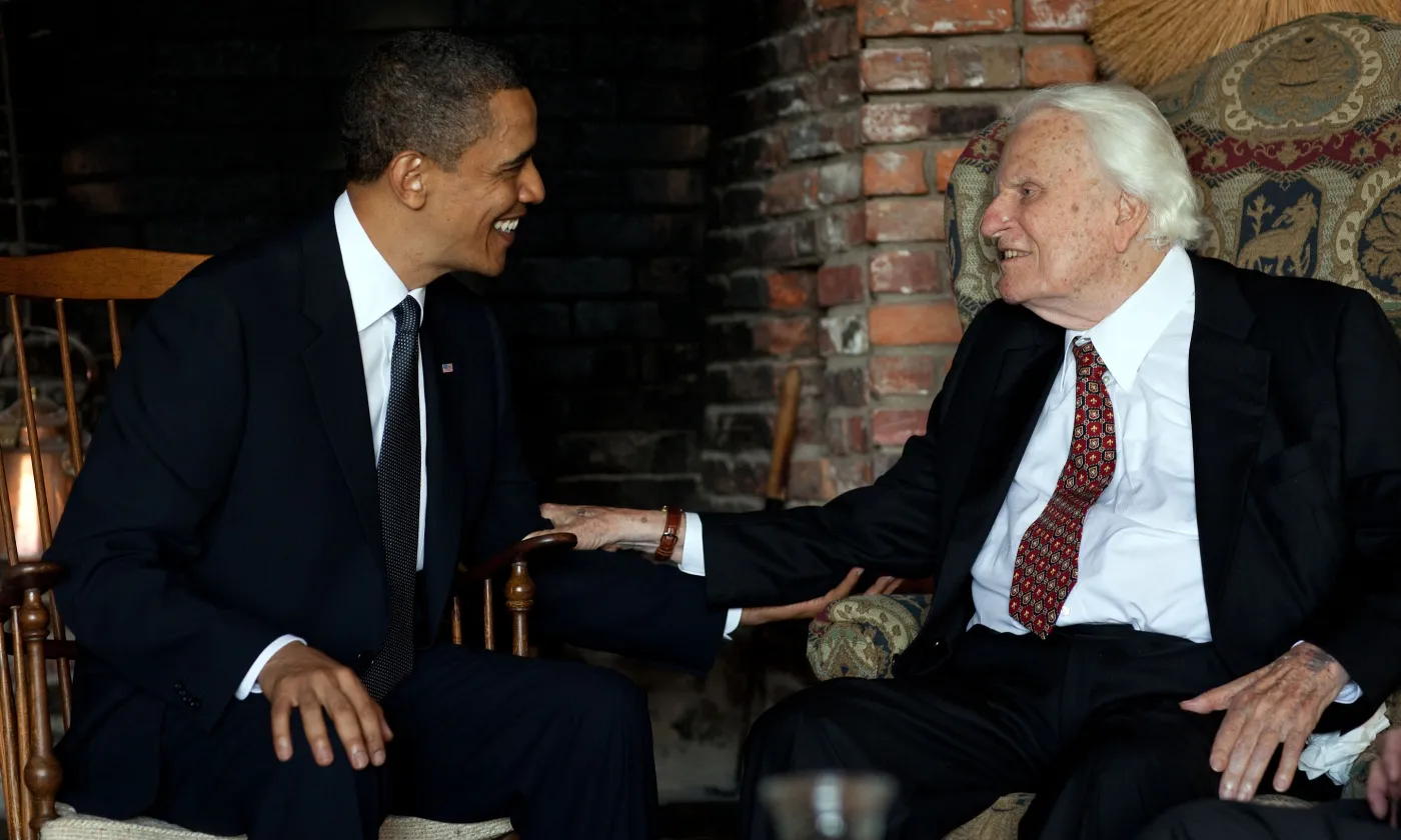 Barack Obama s'entretient avec Billy Graham, Montreat 2010 © Wikimedia Commons (Official White House Photo by Pete Souza)