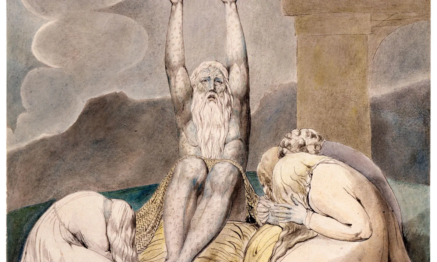 Le livre de Job questionne sur les raisons de faire confiance à Dieu lorsque la vie paraît injuste. © Le désespoir de Job, aquarelle de William Blake, 1805