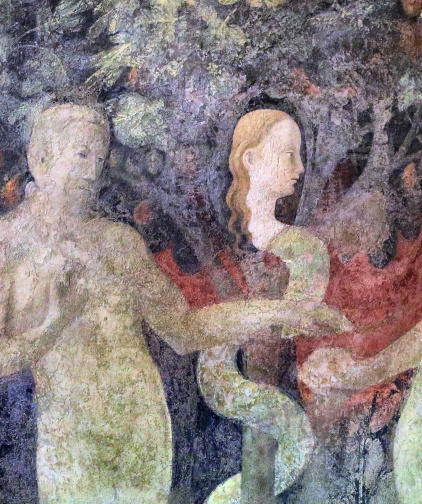 Le Pêché originel, peint par Paolo Uccello (1397-1475), Le Cloître Vert à Florence, Santa Maria Novella. Le mythe de la chute est relaté dans le Livre de la Genèse. Il symbolise l&#039;origine du mal et les souffrances. Le stress et l&#039;angoisse en sont des formes psychiques caractéristiques de notre temps. / © Flickr CC BY-NC-SA 2.0 / Jean-Louis Mazières
