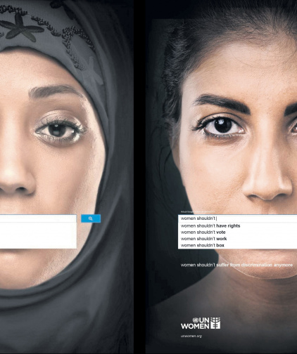 Intelligence artificielle En 2013, une campagne d’ONU Femmes contre le sexisme utilise de véritables propositions de recherche Google pour révéler la discrimination, le déni, le rejet dont les femmes font toujours l’objet au XXIe siècle. Source: www.pin.fo/onufemmes / © UNWomen.org