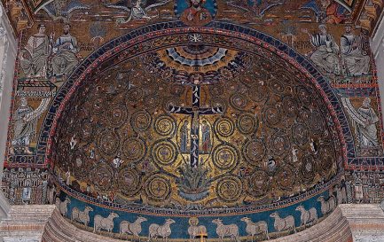 &quot;Le Triomphe de la Croix&quot;, mosaïque de l&#039;abside de la basilique Saint-Clément à Rome, XIIe siècle. / ©Wikimedia Commons/Jastrow/Public Domain