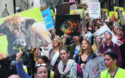 Des activistes antispécistes manifestent à Genève lors de la quatrième journée mondiale pour la fin du spécisme, le 25 août 2018 / © Keystone / Martial Trezzini