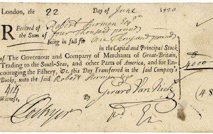 Certificat d&#039;actions de la South Sea Company, dans laquelle l&#039;Eglise anglicane a investi au 18e siècle / ©Wikimedia Commons/CC0