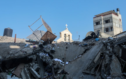 L&#039;église orthodoxe grec Porphyrius après une nuit de bombardements à Gaza, le 20 octobre 2023. / Keystone