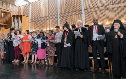 21 juin 2023, Genève: Prière d'ouverture à la chapelle du Centre oecuménique, quand le Comité central du Conseil oecuménique des Eglises se réunit à Genève du 21 au 27 juin 2023, pour sa première réunion plénière après la 11e Assemblée du COE à Karlsruhe en 2022.