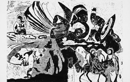 La fuite en Egypte, François Burland. Tiré d&#039;une série de sept gravures sur la nativité 2012 / La fuite en Egypte, François Burland