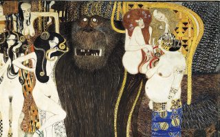 Les forces du Mal et les trois Gorgones, partie de la Frise Beethoven, Gustav Klimt, 1902 / Gustav Klimt - Les forces du Mal et les trois Gorgones - 1902
